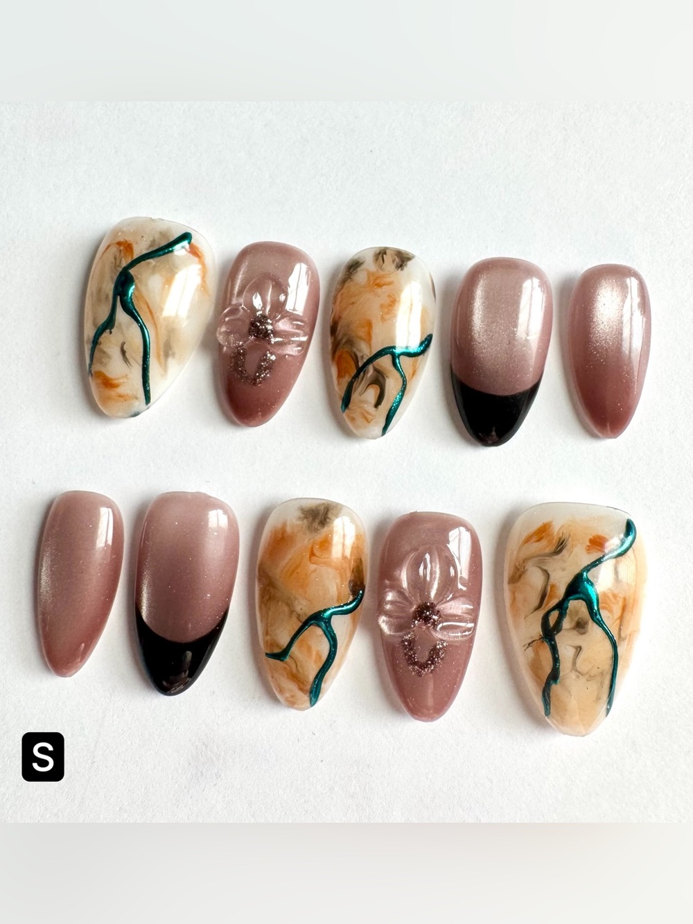 Press-On Nails Pink Brown Cat Eye